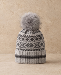 Cottage Warm Fair Isle Cashmere Pom-Pom Beanie — Gray