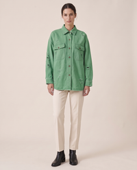 Distressed Shirt Jacket for Women — Green
