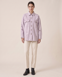 Distressed Shirt Jacket for Women — Violet