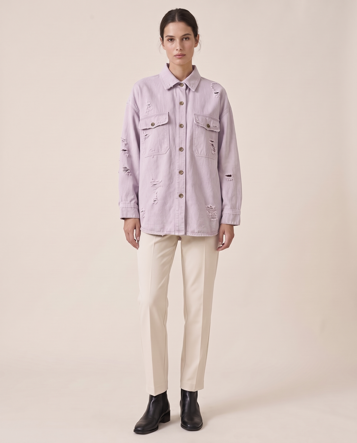 Distressed Shirt Jacket for Women — Violet