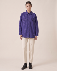 Distressed Shirt Jacket for Women — Purple