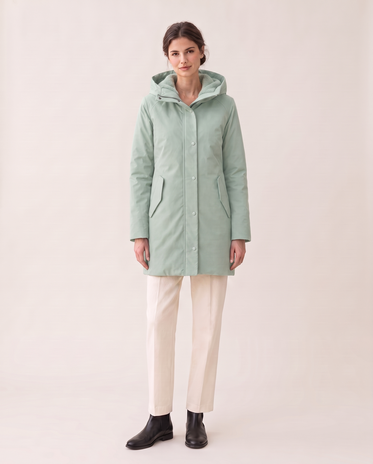 Women's Fleece-Lined Hooded Parka — Mint Green