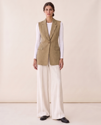 Fitzrovia Tailored Notch-Collar Blazer Vest — Khaki