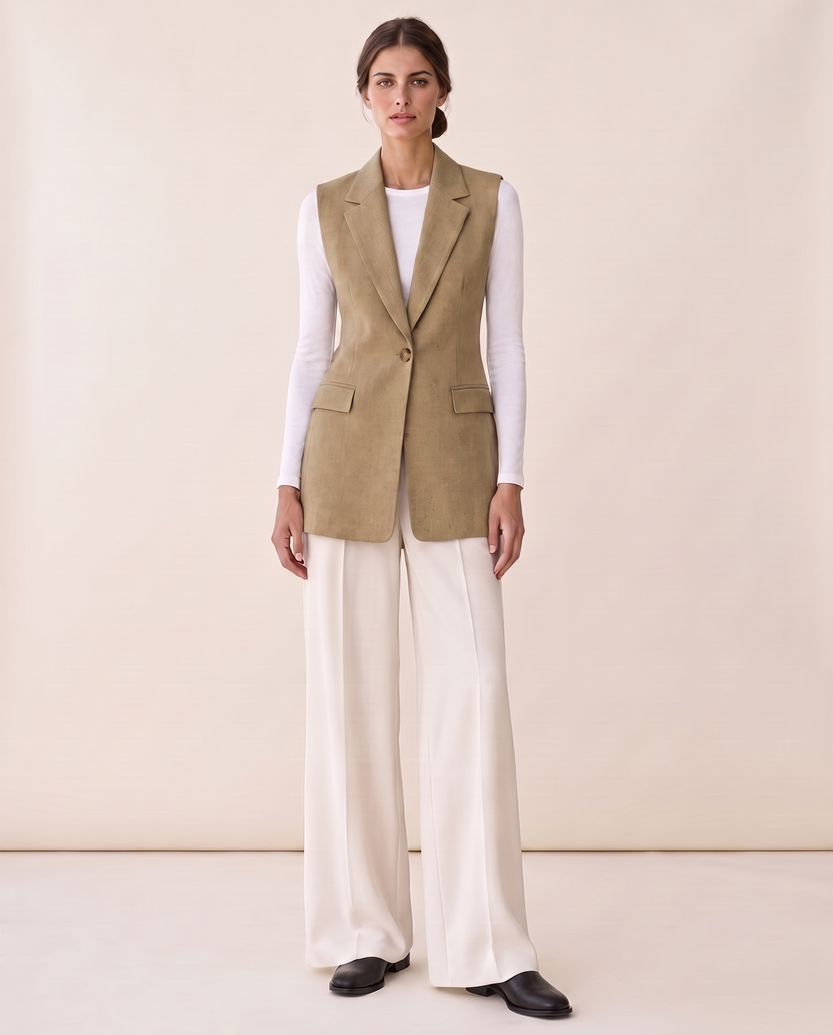 Fitzrovia Tailored Notch-Collar Blazer Vest — Khaki