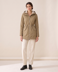 Fitted Waterproof Jacket with Sherpa Hood — Khaki