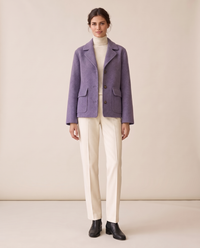 Short Wool-Blend Coat with Notched Collar — Purple