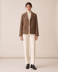 Short Wool-Blend Coat with Notched Collar — Coffee