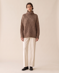 Fairfield Cozy Diamond Knit Oversized Turtleneck Sweater — Brown