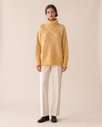 Fairfield Cozy Diamond Knit Oversized Turtleneck Sweater — Yellow