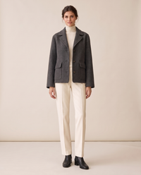 Short Wool-Blend Coat with Notched Collar — Dark Gray