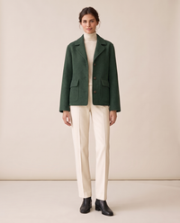 Short Wool-Blend Coat with Notched Collar — Green