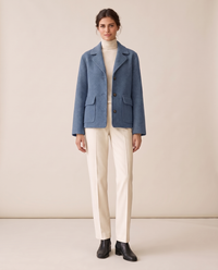 Short Wool-Blend Coat with Notched Collar — Blue