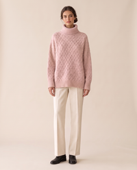 Fairfield Cozy Diamond Knit Oversized Turtleneck Sweater — Pink