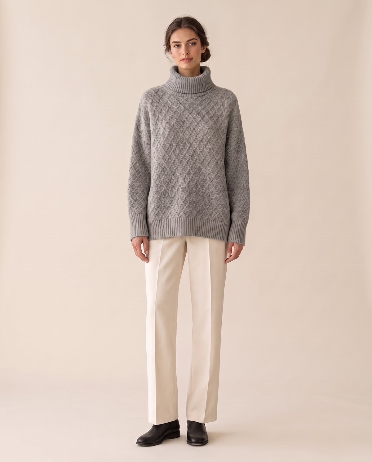 Fairfield Cozy Diamond Knit Oversized Turtleneck Sweater — Gray