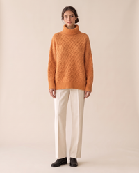 Fairfield Cozy Diamond Knit Oversized Turtleneck Sweater — Orange