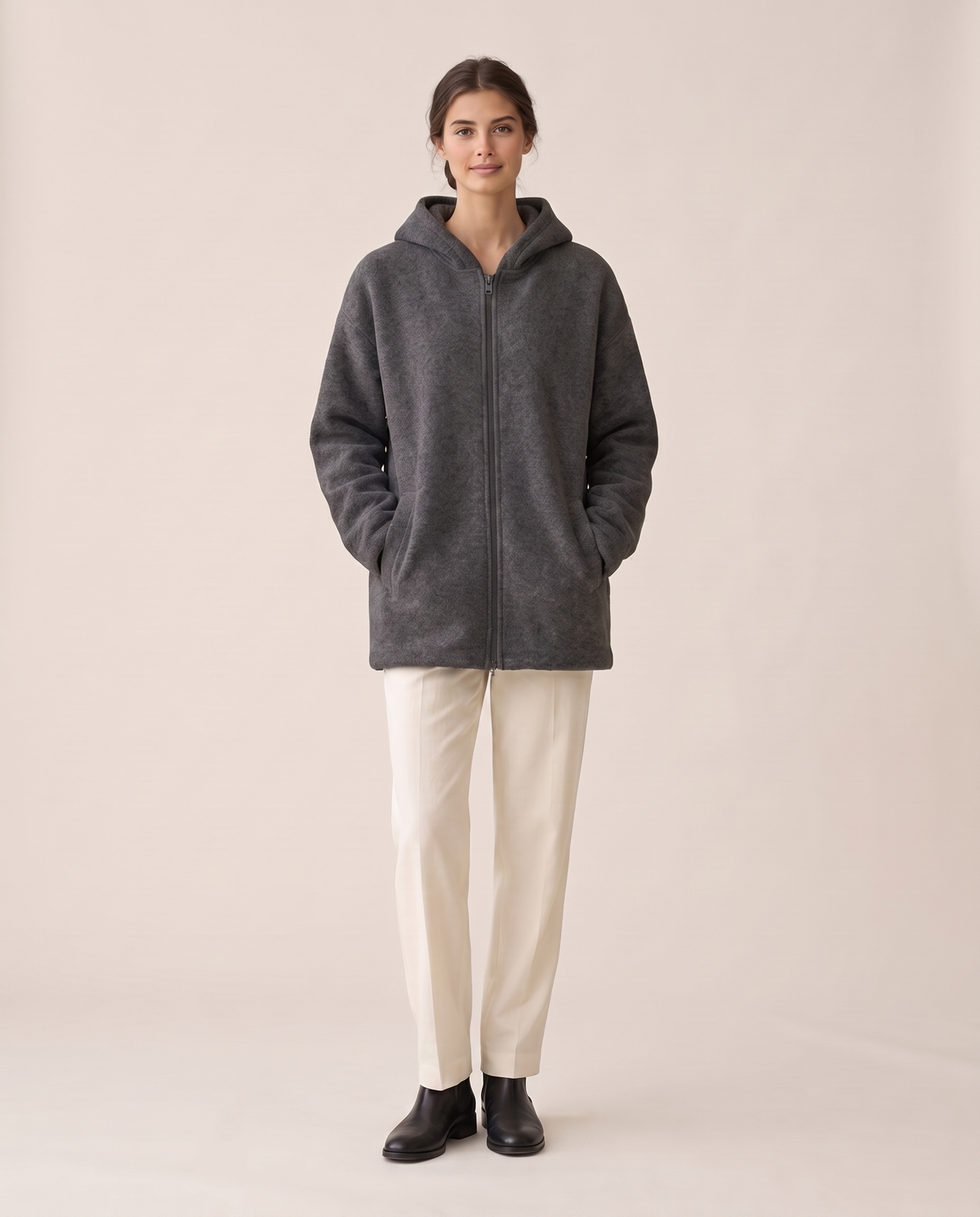 Oversized Hooded Fleece Jacket — Dark Gray