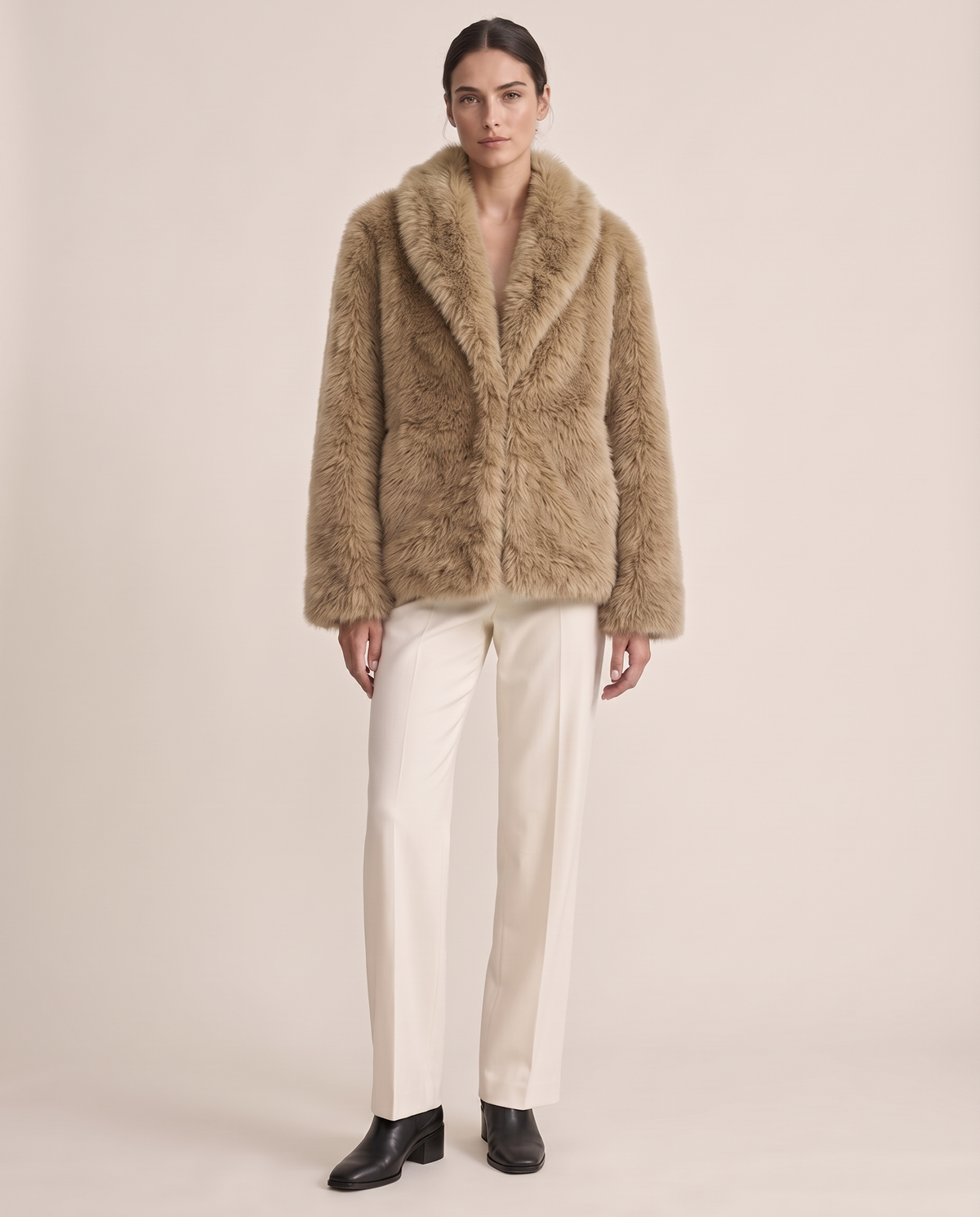 Thick Faux Fur Jacket for Women — Khaki