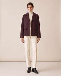 Short Wool-Blend Coat with Notched Collar — Plum