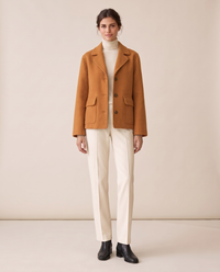 Short Wool-Blend Coat with Notched Collar — Ginger