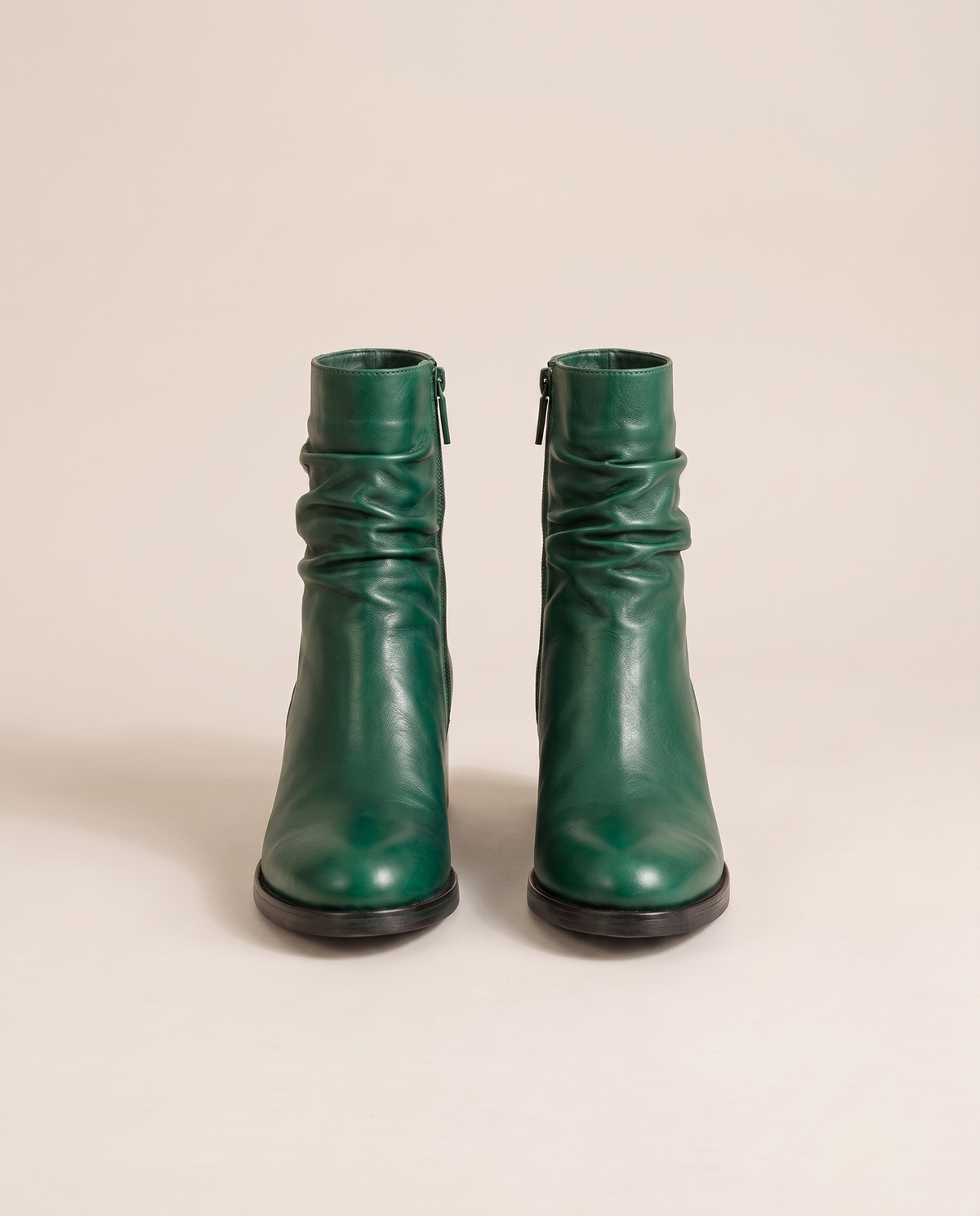 Women's Ruched Ankle Boots with Side Zipper — Green