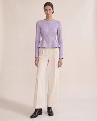Cropped Fit-and-Flare Faux Leather Jacket — Lavender