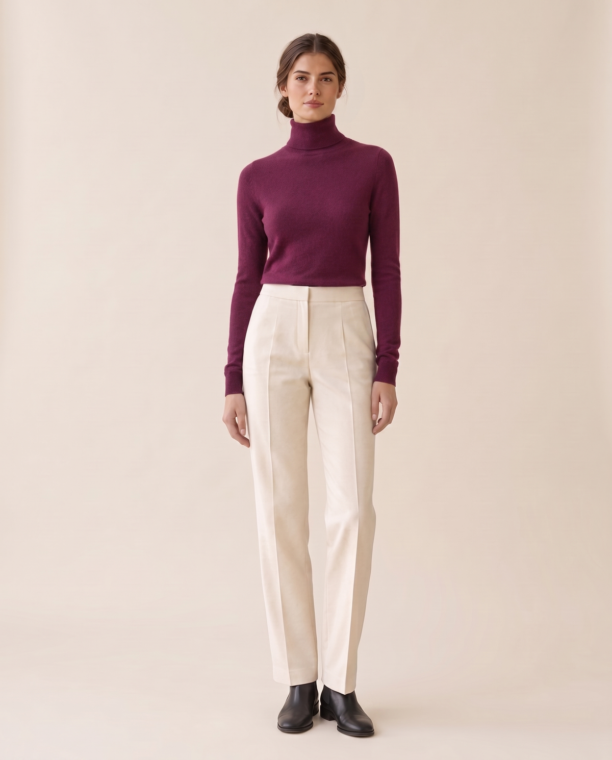 Marylebone Slim-Fit Brushed Knit Turtleneck Sweater — Purplish Red