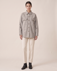 Distressed Shirt Jacket for Women — Gray