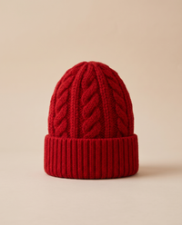 ONORA Hearth Warm Chunky Cable-Knit Ribbed Beanie — front view, Red