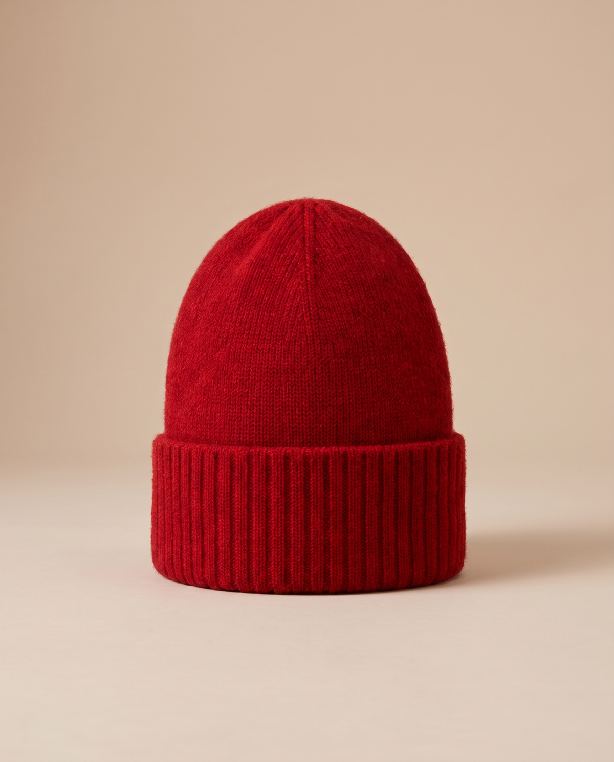 ONORA Summit Warm Double-Layer Cashmere Knit Beanie — front view, Red