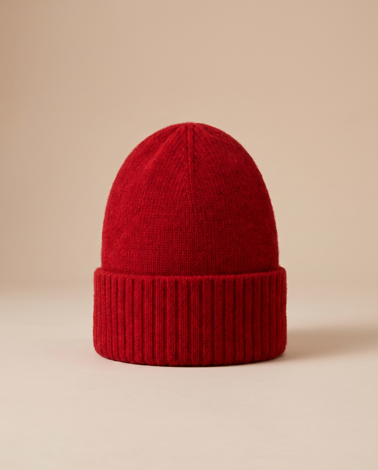 ONORA Summit Warm Double-Layer Cashmere Knit Beanie — front view, Red