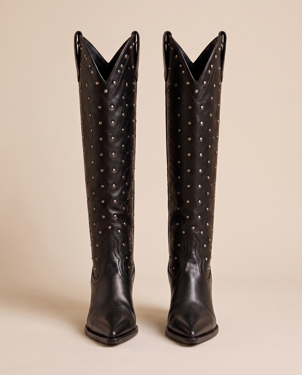 Women's Knee-High Cowboy Boots with Rivet Detail — pair, studio