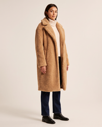 Long Teddy Coat for Women — three-quarter view