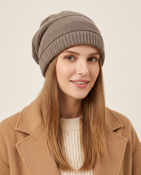 Fleece-Lined Knit Beanie for Women — khaki, studio front