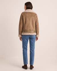 Sherpa-Lined Leather Jacket for Women — studio back