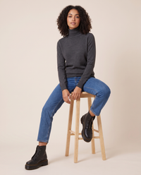 Chunky Platform Leather Ankle Boots with Front Zip — worn seated