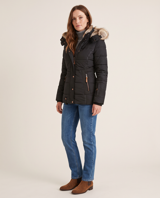 Slim Fit Hooded Winter Jacket for Women — three-quarter view