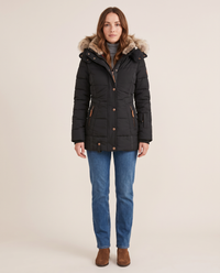 Slim Fit Hooded Winter Jacket for Women — studio front, black