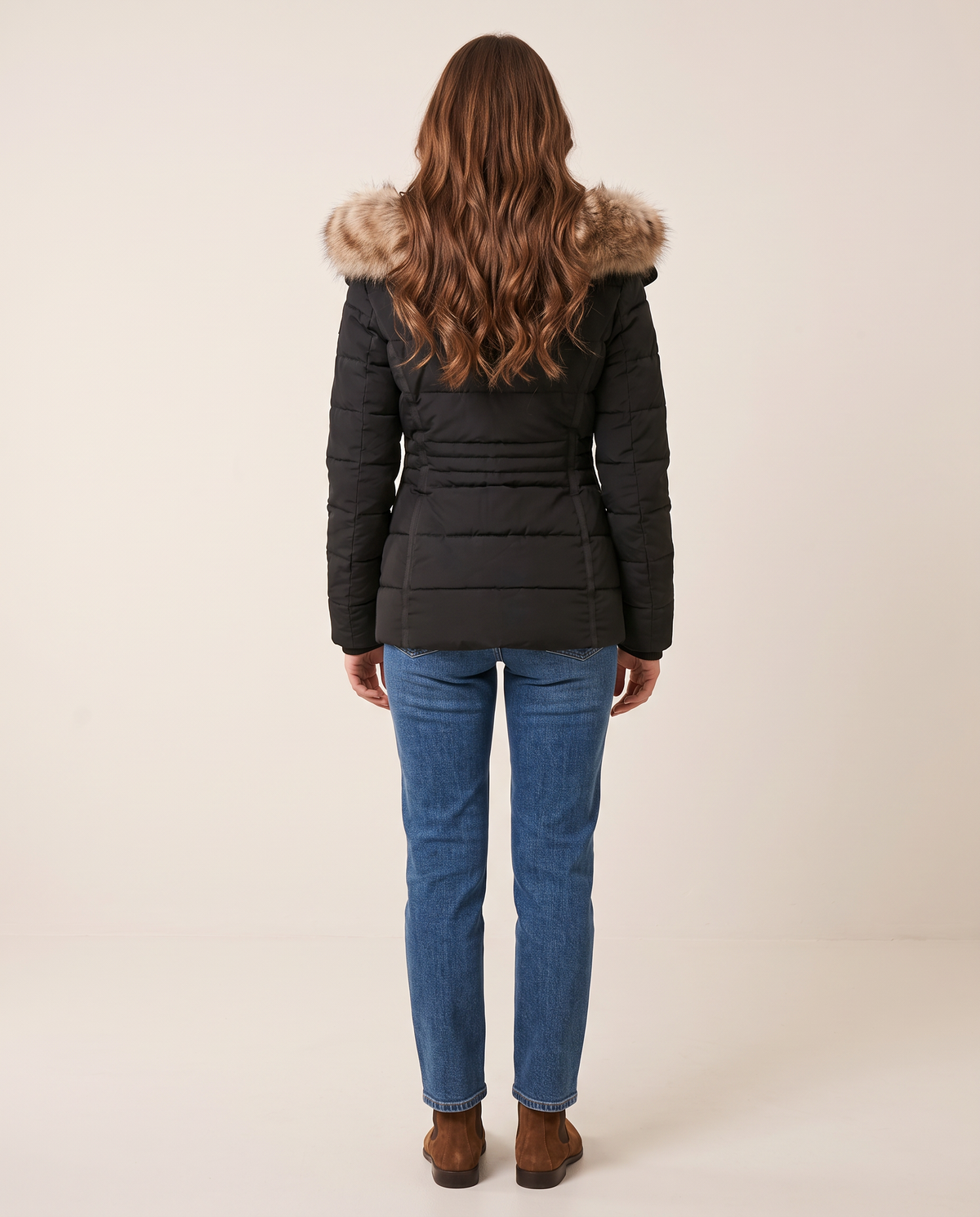 Slim Fit Hooded Winter Jacket for Women — studio back