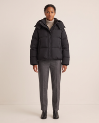 Oversized Hooded Puffer Jacket for Women — studio front, black