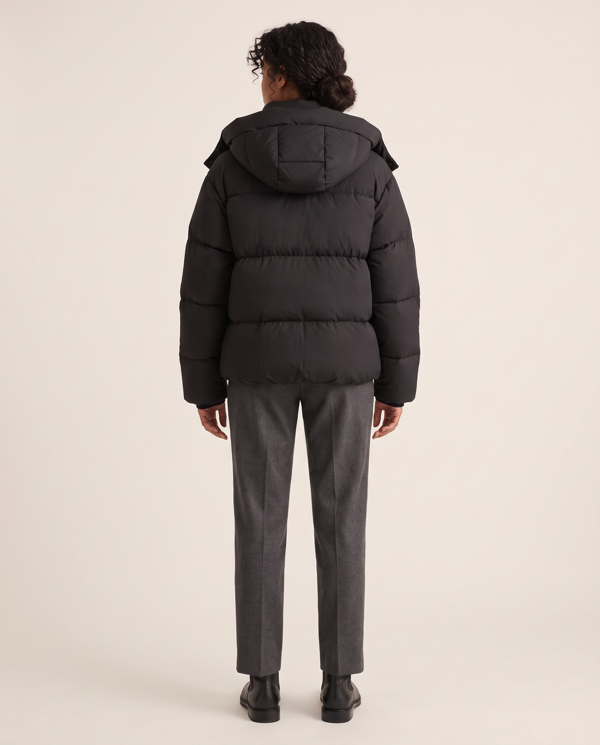 Oversized Hooded Puffer Jacket for Women — studio back