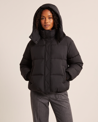 Oversized Hooded Puffer Jacket for Women — hood up, worn