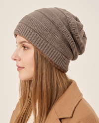 Fleece-Lined Knit Beanie for Women — side profile, slouch detail