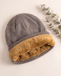 Fleece-Lined Knit Beanie for Women — flat lay showing the fleece lining