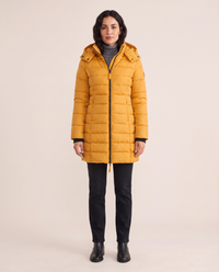 Hooded Down Puffer Jacket for Women — yellow, studio front