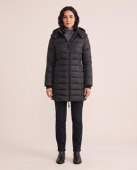 Hooded Down Puffer Jacket for Women — black, studio front
