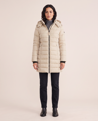 Hooded Down Puffer Jacket for Women — khaki, studio front