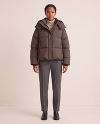 Oversized Hooded Puffer Jacket for Women — brown, studio front