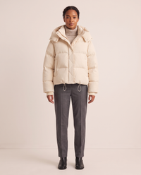 Oversized Hooded Puffer Jacket for Women — beige, studio front