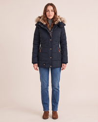 Slim Fit Hooded Winter Jacket for Women — blue, studio front