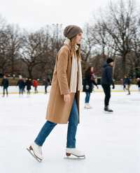 Fleece-Lined Knit Beanie for Women — worn ice skating at an outdoor rink in New York